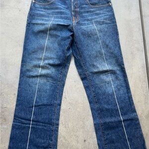 Positano Denim Jeans Size 34 – Vintage Wash & White Stripe Detail